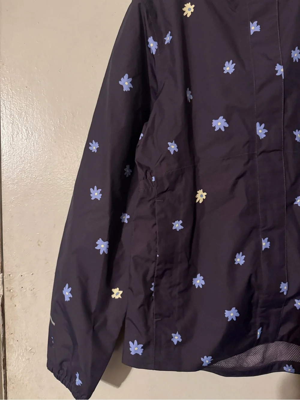 The North Face Navy Floral Hooded Raincoat with Blue & Cream Accents